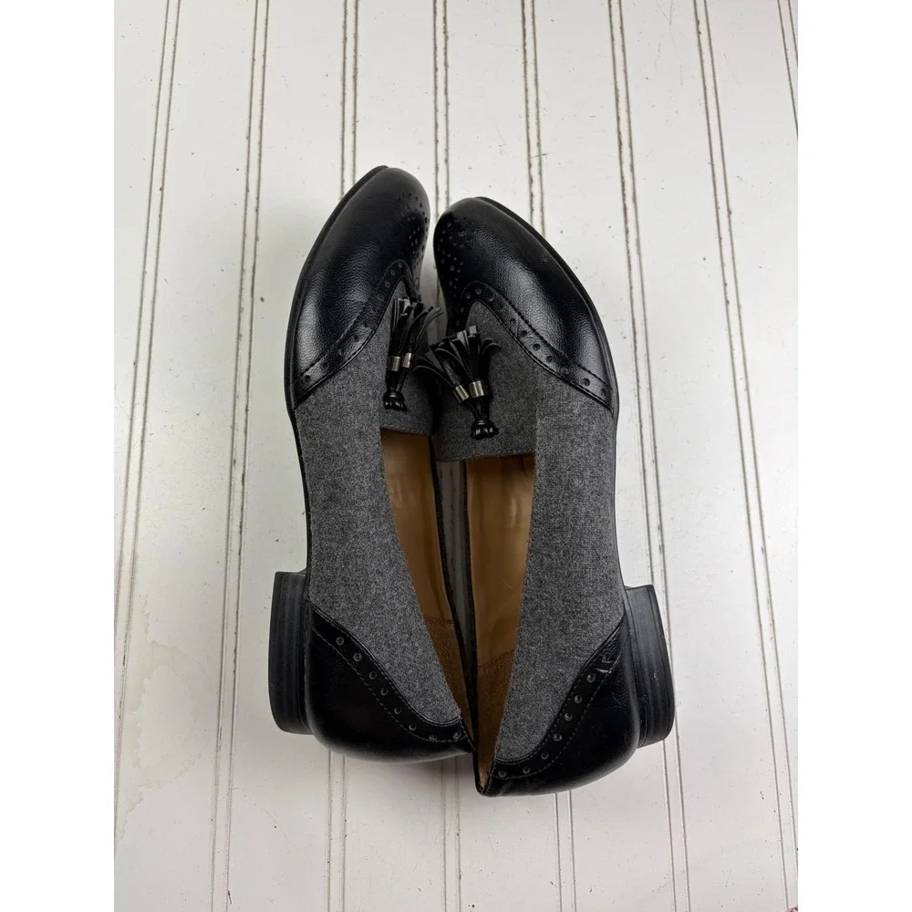 Naturalizer Lorraine Gray Fabric & Leather Tassel Loafers Flats Women's Size 8M